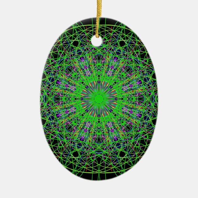 Ornamento De Cerâmica Caleidoscópio Negro Verde - Arte Mandala (Frente)