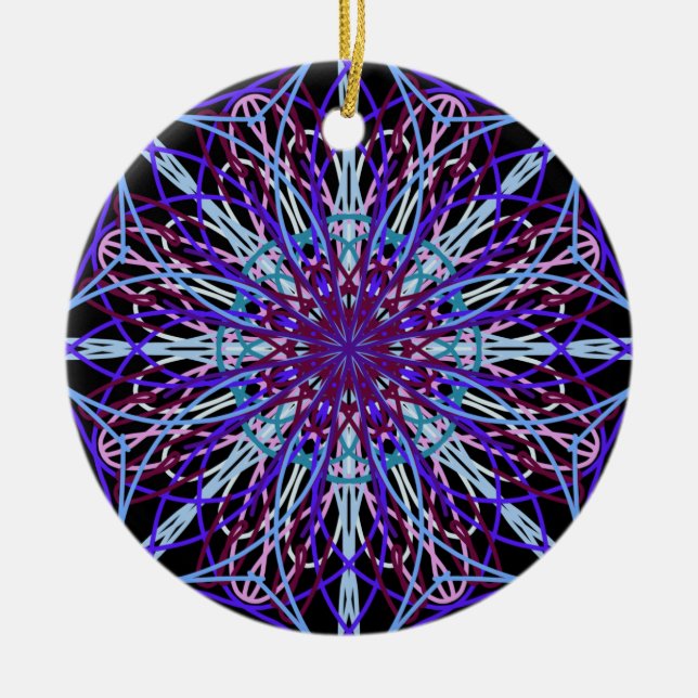 Ornamento De Cerâmica Caleidoscópio Preto Roxo - Arte Mandala (Frente)