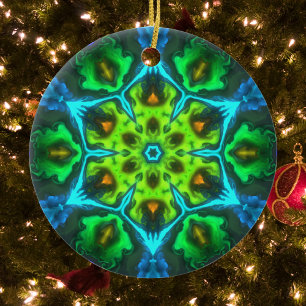 Ornamento De Cerâmica Caleidoscópio Psicodélico Azul Verde e Laranja