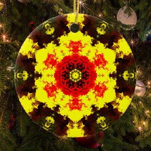 Ornamento De Cerâmica Caleidoscópio Psicodélico Flor Amarelo e Vermelho