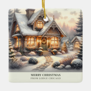Ornamento De Cerâmica Calendário 2027 Casa de Natal Código QR Negócios