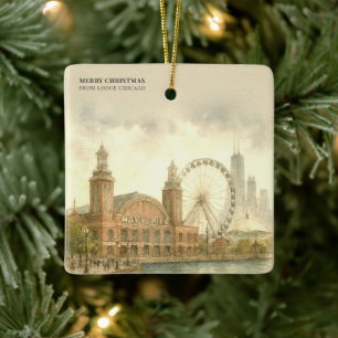Ornamento De Cerâmica Calendário 2027 Chicago Navy Pier Código QR Empres