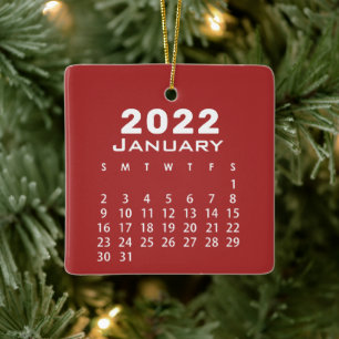 Ornamento De Cerâmica Calendário Mensal Moderno Simples Vermelho Janeiro