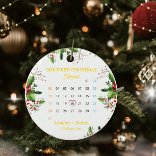 Ornamento De Cerâmica Calendário Personalizado do Nosso Primeiro Natal C