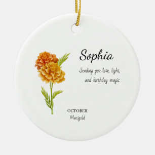 Ornamento De Cerâmica Calendula de Outubro Aniversário Personalizado