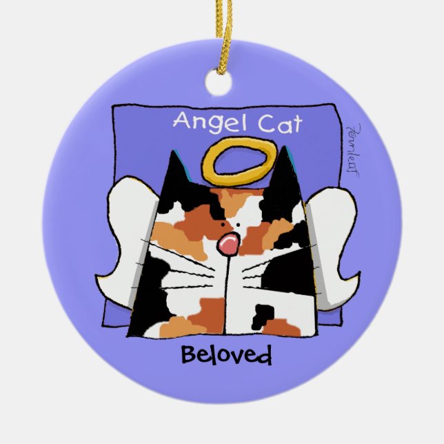 Ornamento De Cerâmica Calico Cat Angel Personalize (Frente)