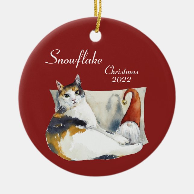 Ornamento De Cerâmica Calico Cat Gnomo Amoto de Natal Cerami (Frente)