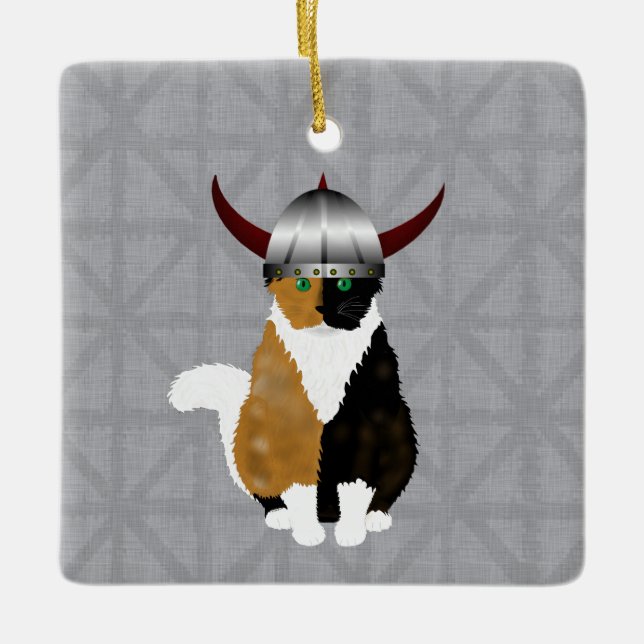 Ornamento De Cerâmica Calico Viking Cat Ornament (Frente)