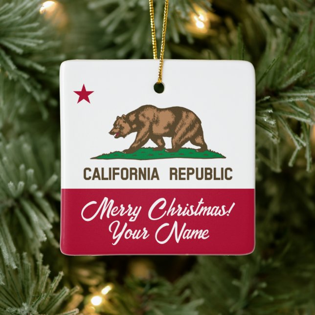 Ornamento De Cerâmica California Republic state flag custom Christmas (Árvore)