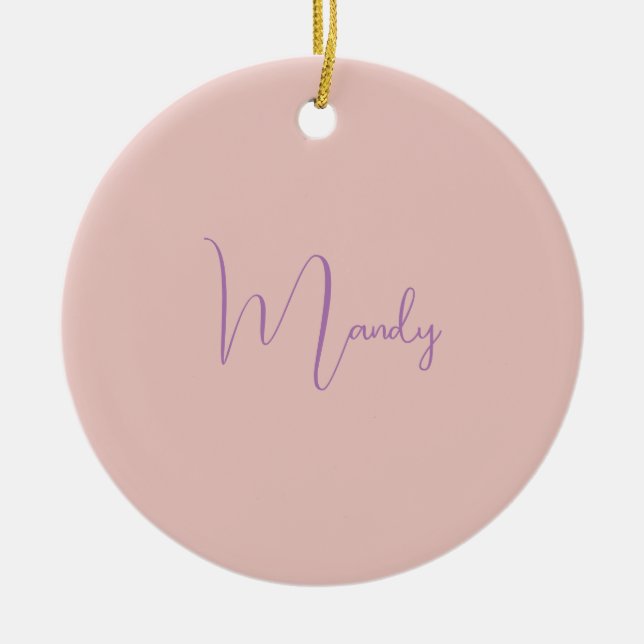 Ornamento De Cerâmica Caligrafia Elegante Rosa Dourado Simples Nome (Frente)