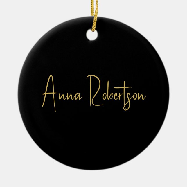 Ornamento De Cerâmica Caligrafia profissional de tendências Douradas pre (Frente)