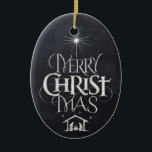 Ornamento De Cerâmica Caligrafia Religiosa de Chalkboard Merry CHRISTmas<br><div class="desc">Dizemos "Feliz Natal", mas esquecemo-nos muitas vezes da origem das palavras. Esta inscrição manual original usa seu design único para contar a história de forma simples e elegante na aparência do quadro de discussão em moda e divertida. Mostre seu espírito de Natal. Encontre este pedaço de inscrição projetada em outros...</div>