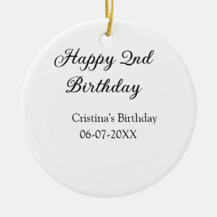 Ornamento De Cerâmica caligrafia simples segundo aniversário feliz mínim