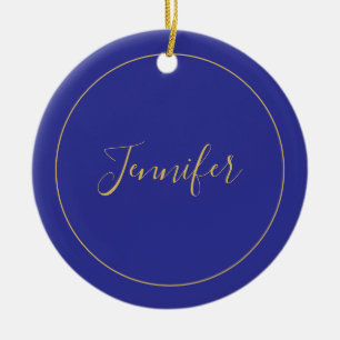 Ornamento De Cerâmica Caligrafia Simples Única Cor Azul e Dourado Modern
