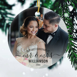Ornamento De Cerâmica Calliografia Sr. & Sra. 2 Fotografias Natal Para