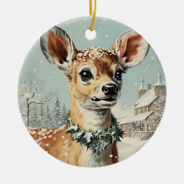 Ornamento De Cerâmica Camadas de Trendy Redondas, Natal (Frente)