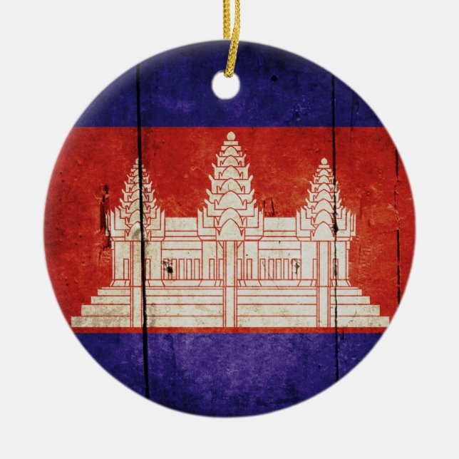 Ornamento De Cerâmica Camboja Flag; Cambodian; Khmer (Frente)