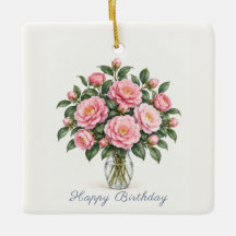 Camélias Cor-de-Rosa Feliz Aniversário