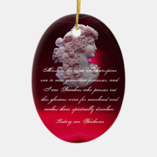 ORNAMENTO DE CERÂMICA CAMEO, SENHORA COM UVA, VINHO E MÚSICA ANTIGOS