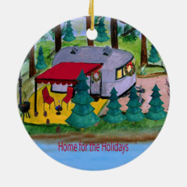 Ornamento De Cerâmica Câmera de ar retrô no lago orn de Natal