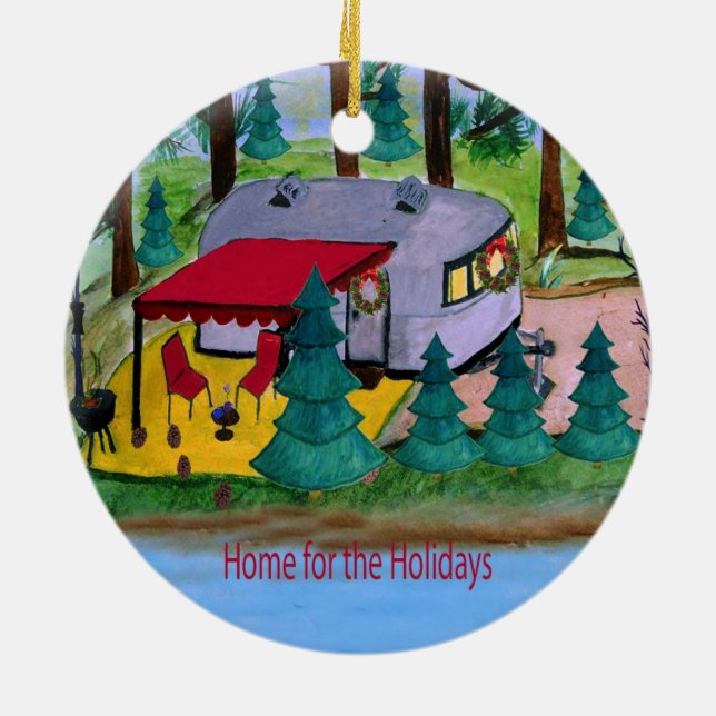 Ornamento De Cerâmica Câmera de ar retrô no lago orn de Natal (Traseira)