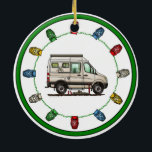 Ornamento De Cerâmica Câmera feliz Sprinter Camper Van RV<br><div class="desc">Esta arte de camper feliz do Sprinter van RV é tão fofa quanto pode ser. Você nunca viu nada parecido. Uma criação feliz da imaginação do garotinho vivendo dentro um artista com mais de 70 anos. Deixe-o sair e brincar, incluindo seus campers divertidos na decoração da sala de sua casa...</div>