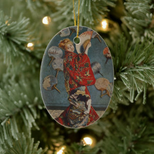 Ornamento De Cerâmica Camille Monet com traje japonês por Claude Monet