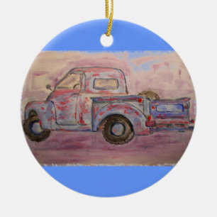 Ornamento De Cerâmica caminhão antigo azul patina