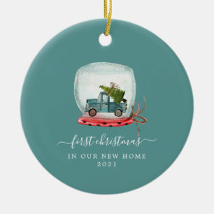 Ornamento De Cerâmica Caminhão Azul   Primeiro Natal em Casa Novo Orname