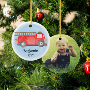 Ornamento De Cerâmica Caminhão de Bombeiros Foto Lembrança Natal