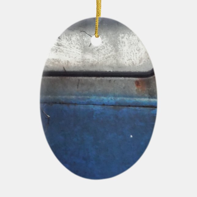 Ornamento De Cerâmica Caminhão de colheita branco e azul (Frente)