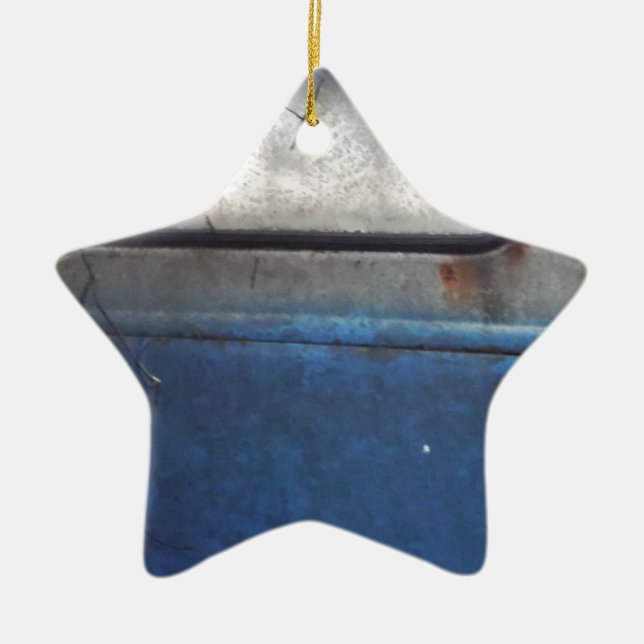 Ornamento De Cerâmica Caminhão de colheita branco e azul (Frente)