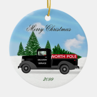 Ornamento De Cerâmica Caminhão de Entrega do Polo Norte - Natal cerâmico