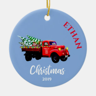 Ornamento De Cerâmica Caminhão de Natal Árvore de Natal Cura Azul Pess
