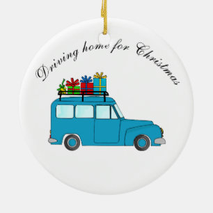 Ornamento De Cerâmica Caminhão "Dirigindo para o Natal" com presentes