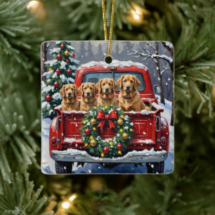 Ornamento De Cerâmica Caminhão Vermelho de Natal do Lapphund Finlandês F