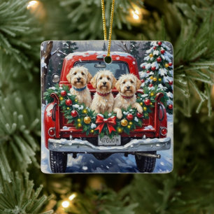Ornamento De Cerâmica Caminhão Vermelho de Natal Maltês Feriado