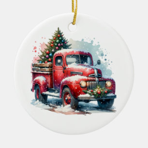 Ornamento De Cerâmica Caminhão Vermelho Vintage de Natal velho