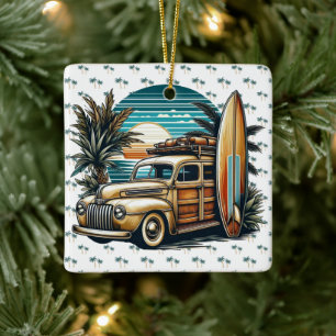 Ornamento De Cerâmica caminhão vintage tropical/havaiano de surf