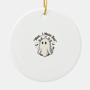 Ornamento De Cerâmica Camisa Cute Ghost Cow Halloween Moo Eu Quero Dizer