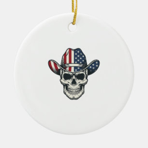 Ornamento De Cerâmica Camisa de caveira de cowboy patriota com gravação 