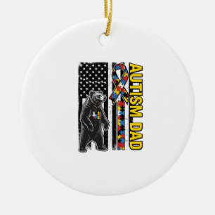 Ornamento De Cerâmica Camisa de conscientização sobre Autismo Papai Urso