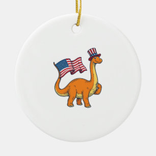 Ornamento De Cerâmica Camisa de Dinossauro Patriótico com Gravura Vintag
