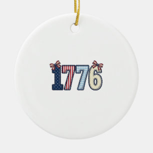 Ornamento De Cerâmica Camisa de Fita Patriótica Vintage 1776 Design_1