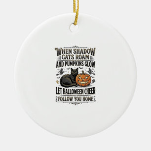 Ornamento De Cerâmica Camisa de Gato Preto de Halloween com Gravação de 