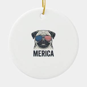 Ornamento De Cerâmica Camisa de Gravura Vintage Patriótica Pug Merica De