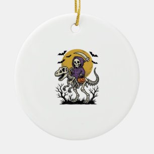 Ornamento De Cerâmica Camisa de Halloween de Dinossauro Esqueleto Vintag