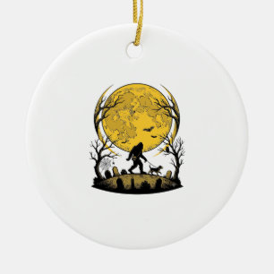 Ornamento De Cerâmica Camisa de Halloween do Pé Grande Lua Cheia Cão Cam
