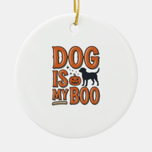 Ornamento De Cerâmica Camisa de Halloween Vintage Dog Is My Boo Design_1