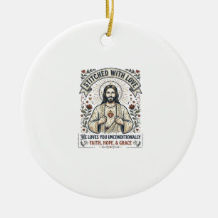 Ornamento De Cerâmica Camisa de Jesus Costurando Bordado Gráfico Cristão